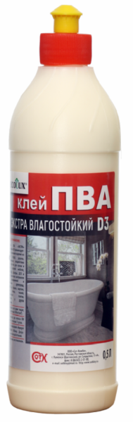 Клей ПВА ECOLUX экстра влагостойкий D3 0,5л  