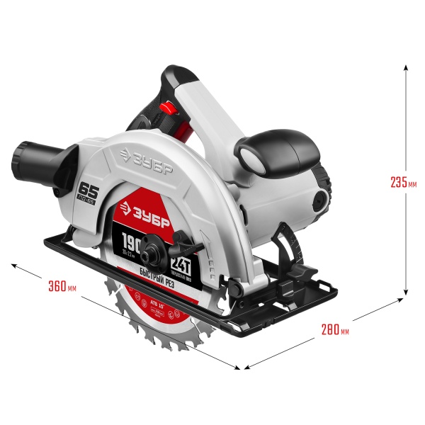 Пила циркулярная ПД-65, 1600Вт, 190/20мм, 65мм, ЗУБР