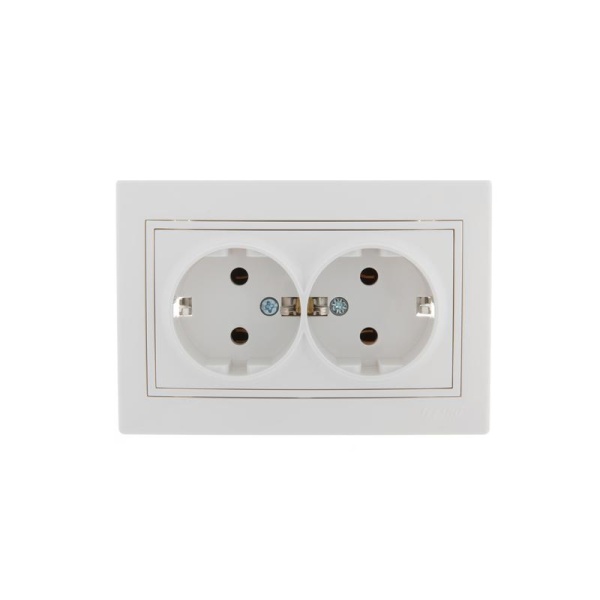 Розетка MIRA двойная с/з белая с белой вставкой, керамика 701-0202-127