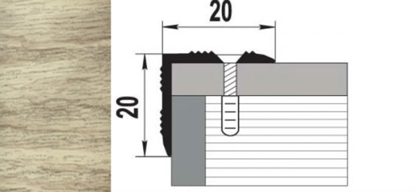Порог ПУ 05 90 шир 20*20мм клен  беленый 089 угол внешний