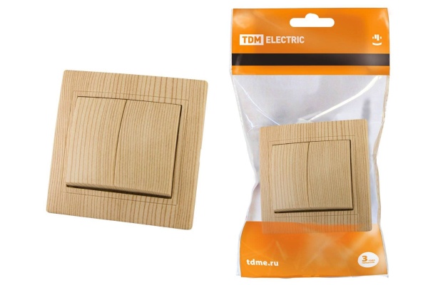 Выключатель Таймыр 2клав сосна 250В 10А SQ1814-0202