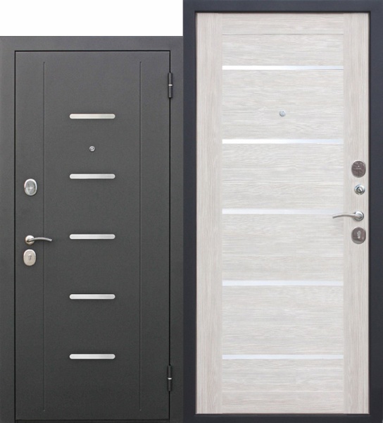 Дверь .  металл Гарда Муар Лиственница беж,царга/Черный муар (960*2050*75)  лев пенополистирол 7,5мм