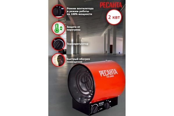 Тепловая пушка электр. ТЭП-2000К 2,0кВт, 220В, круг, Ресанта 67/1/7