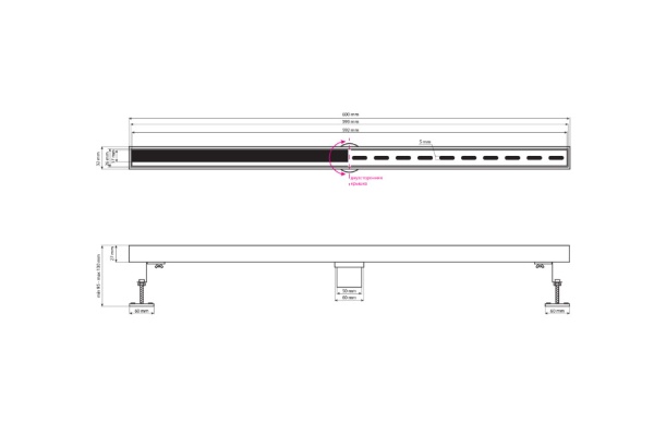 Трап САНАКС из нержавеющей стали 600*32 мм, черный, верт., щелевой, двухсторон. решетка (40059)
