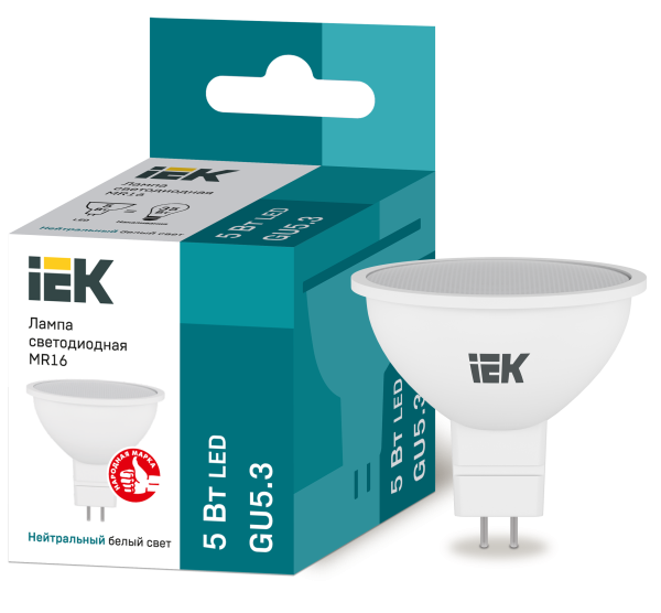 Лампа светодиодная LED  5Вт 220В GU5.3 4000К MR16 IEK