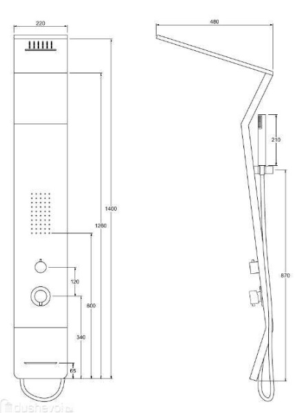 Душевая гидромассажная панель Taliente ТА-G-A06B/Bb+s 140*22 из аллюминия, черный, излив-водопад