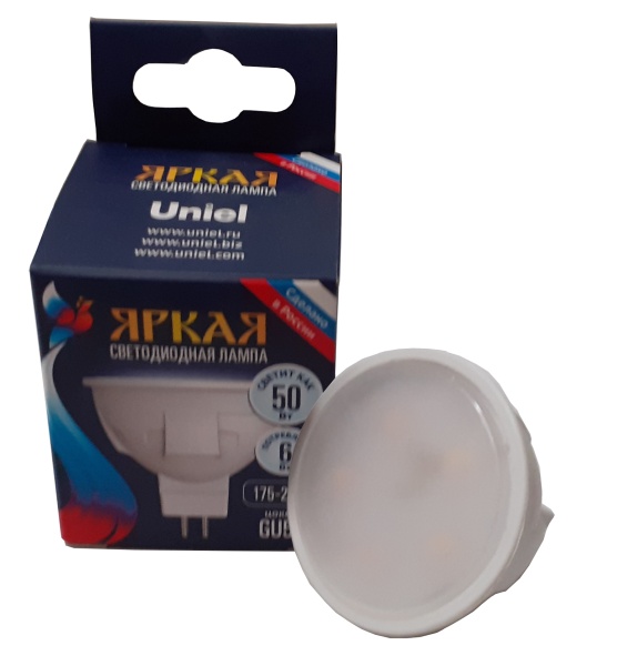 Лампа светодиодная LED  6Вт 220В GU5.3 MR16 4000K 530Лм Uniel Россия 