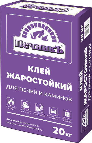 Клей д/плитки жаростойкий Печникъ 20,0кг д/печей и каминов