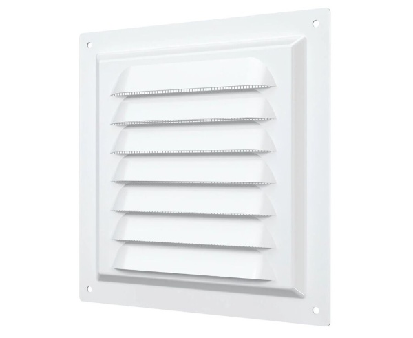 Решетка вент. накладная 200*200 МЭ белая металлическая с сеткой