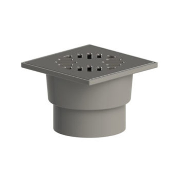 Трап 110 с вертикальным спуском серая пласт.решетка 150*150