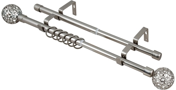 Карниз д.16 двойной серебро.(1,6м-3,0м) наконечник Ажур