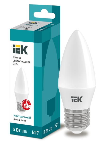 Лампа светодиодная LED-свеча  5Вт 220В Е27 4000K 450Лм IEK