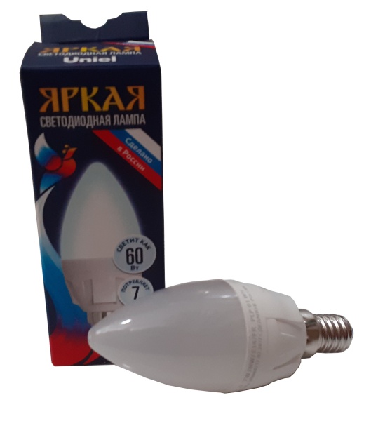 Лампа светодиодная LED-свеча  7Вт 220В Е14 4000K 600Лм Uniel Россия