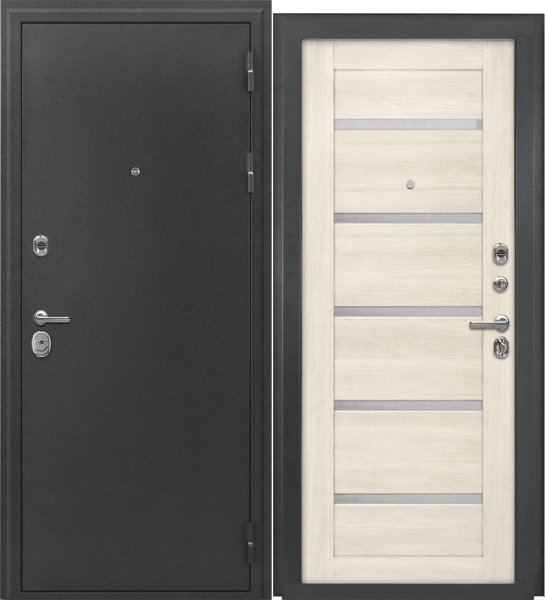 Дверь .  металл СТРАЖ 3К Люкс-2 960*2050*90 прав Антик серебро/ лиственница беленая  минплита