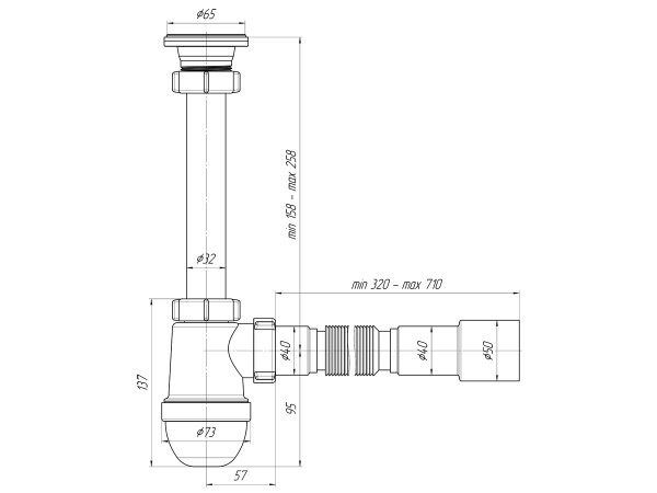 Сифон 1 1/4"*40  С1015 АНИ с гибкой трубой 40x40/50